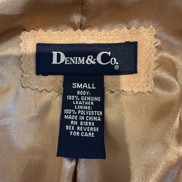 Denim & Co Leather Jacket Women's Small Tan Suede Hippie Festival Western Fringe - Picture 9 of 14